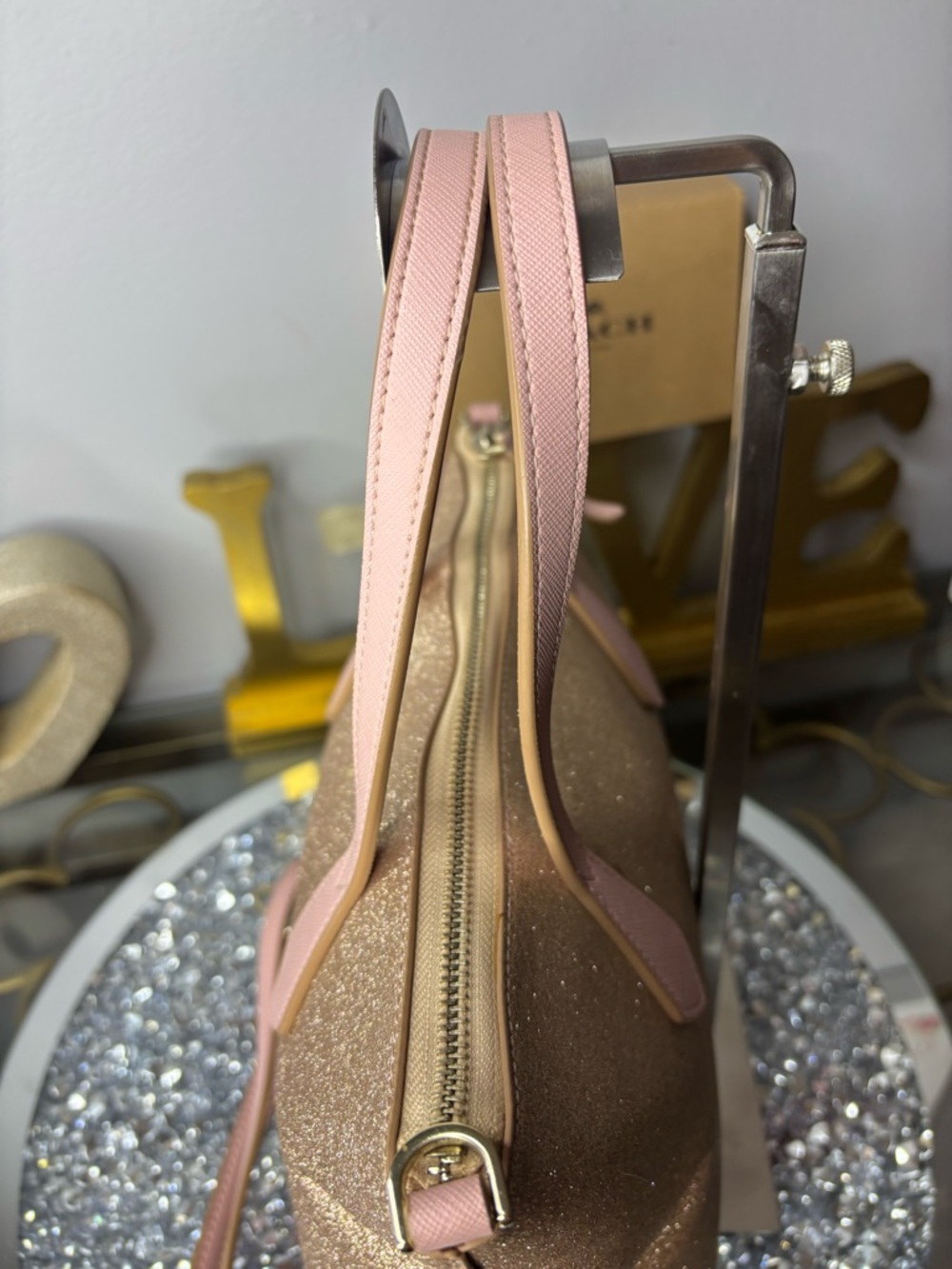 kate spade Rose Gold Glitter Shoulder Bag with Pink Trim - Picture 8 of 12